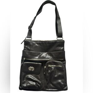 Brighton Black Leather Faux Snake Skin Multi Compartment Crossbody Shoulder Bag